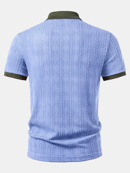 Contrast Collar Geometric Jacquard Knit Polo