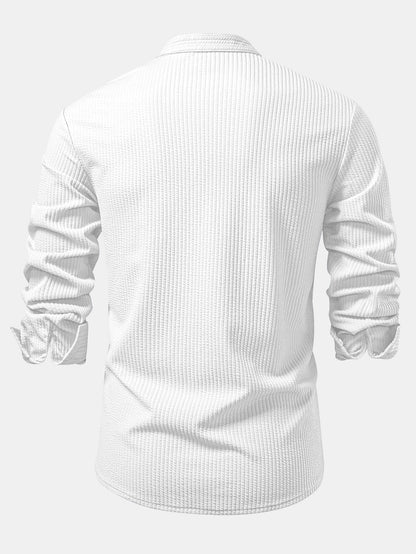 Long Sleeve Muscle Fit Ribbed Stand Collar Shirt