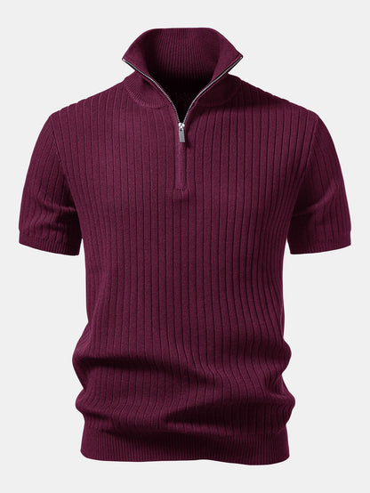 Ribbed Quarter Zip Knit Polo