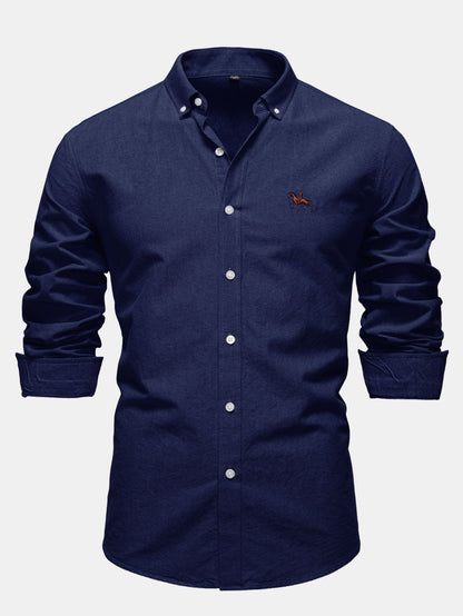 Cowboy Embroidery Cotton Oxford Button Up Shirt
