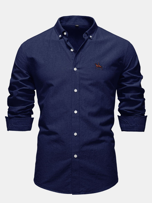 Cowboy Embroidery Cotton Oxford Button Up Shirt