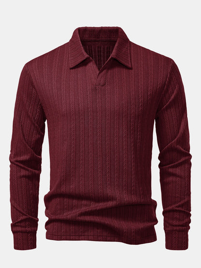 Long Sleeve Wheat Ear Jacquard Polo Shirt