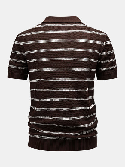 Striped Zipper Knit Polo