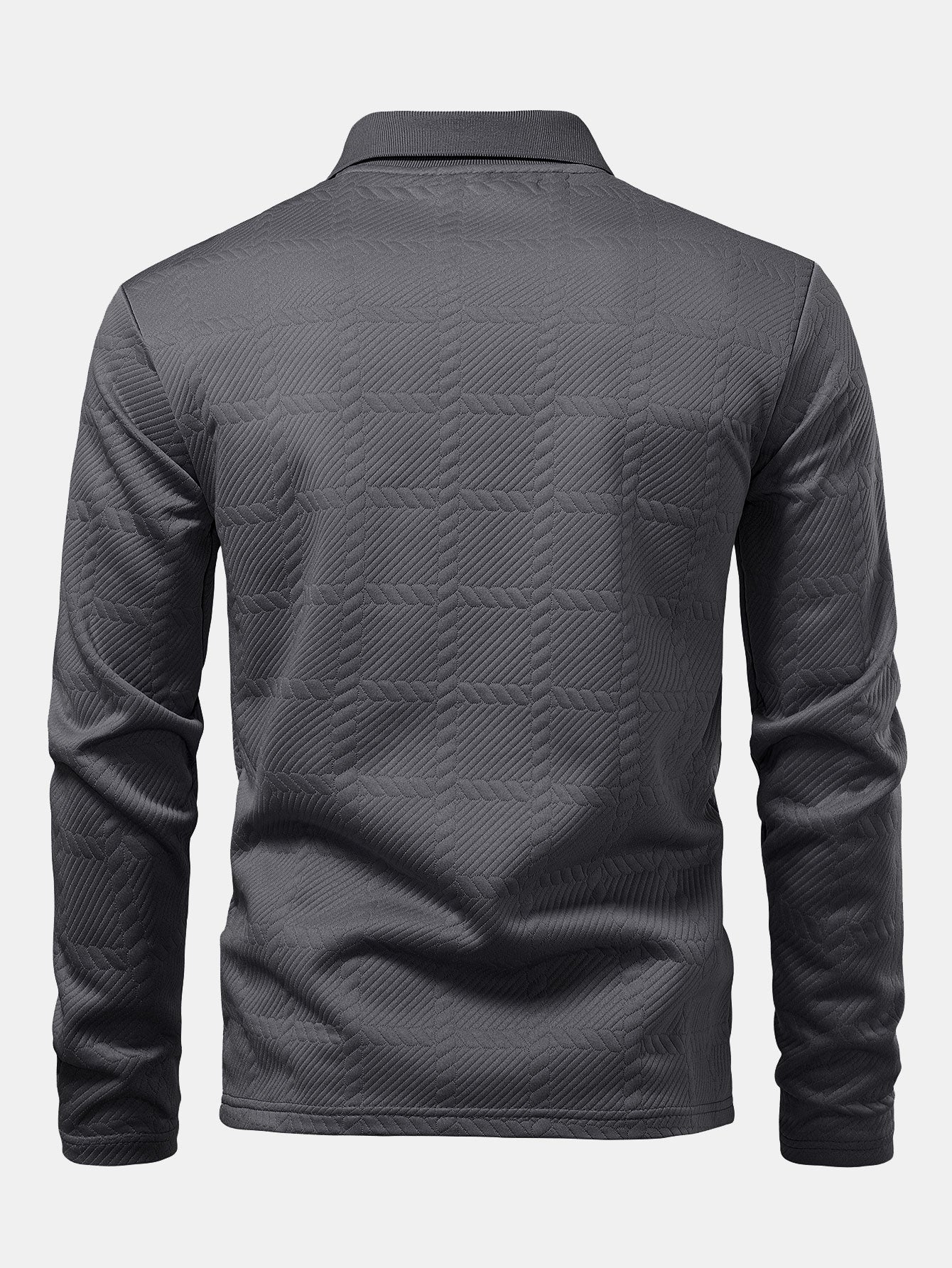 Long Sleeve Plaid Jacquard Polo Shirt