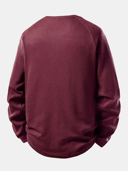 Long Sleeve Arc Hem Waffle Henley Shirt
