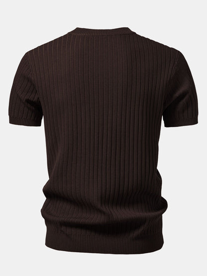Ribbed Crew Neck Knit T-Shirt