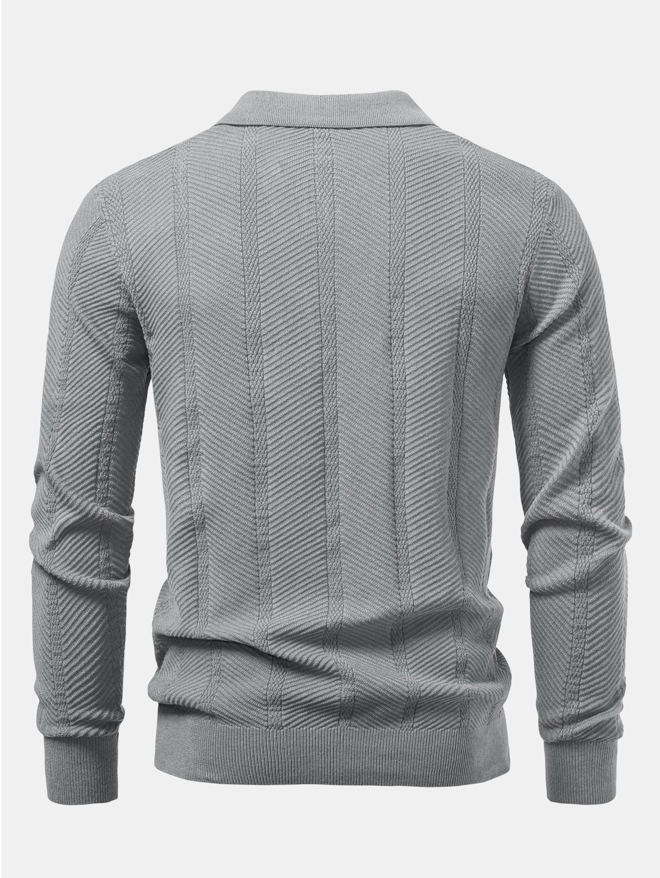 Long Sleeve Stripe V Neck Knit Polo Shirt