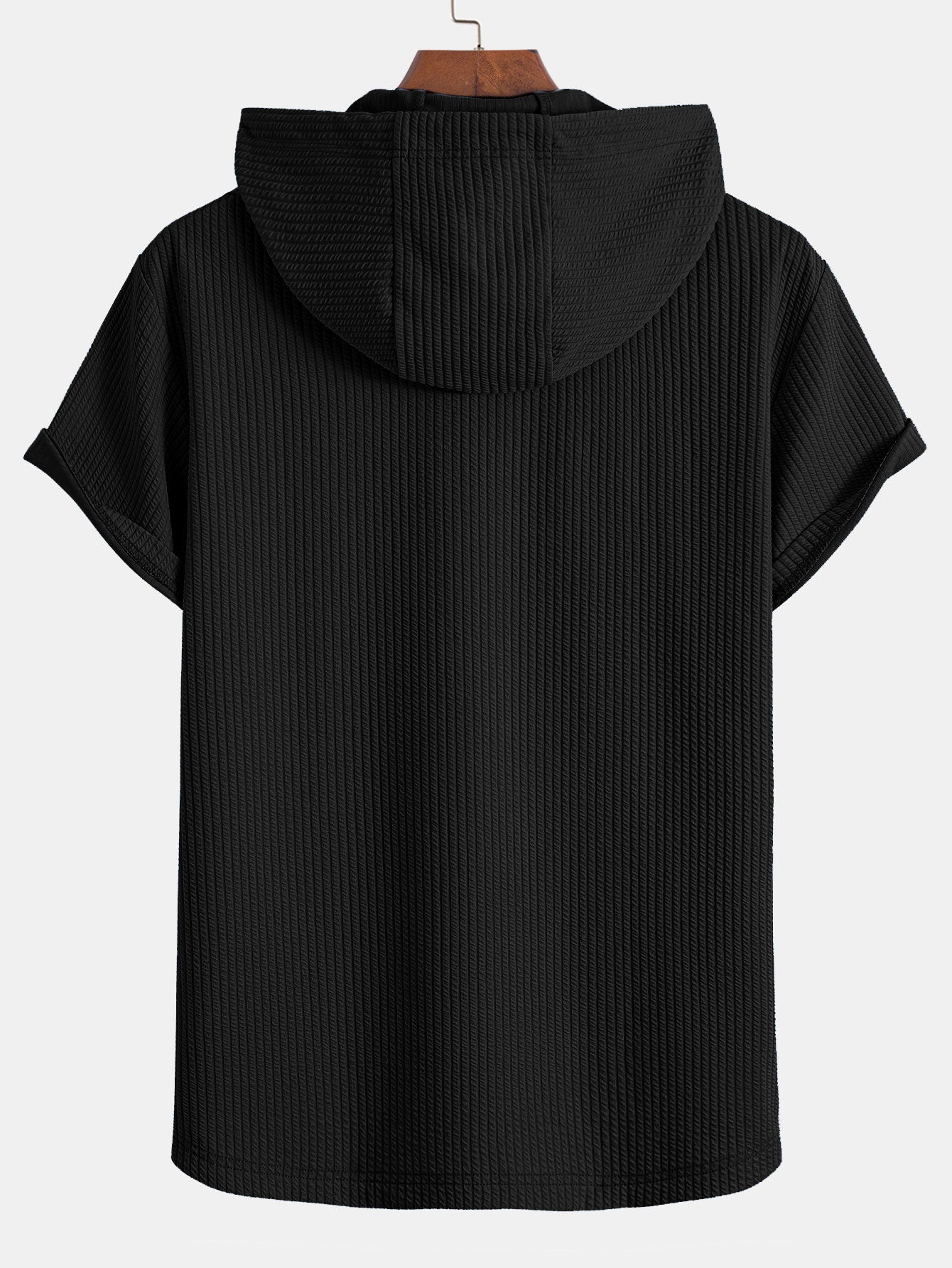 Kangaroo Pocket Ribbed Hooded T-Shirt