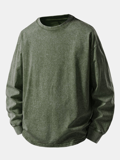 Relax Fit Long Sleeve Washed Distressed T-Shirt