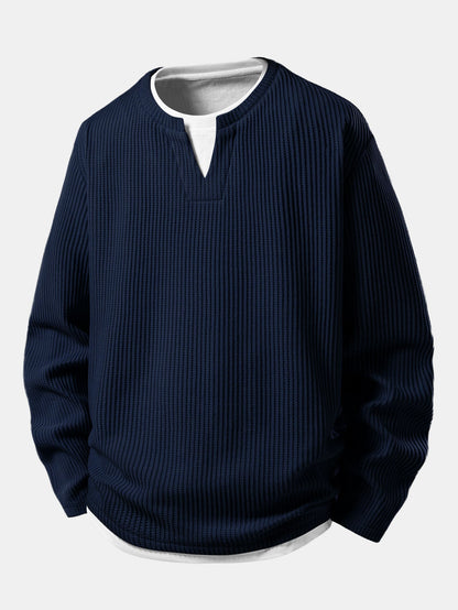Relax Fit Waffle 2 In 1 Notched Collar T-Shirt