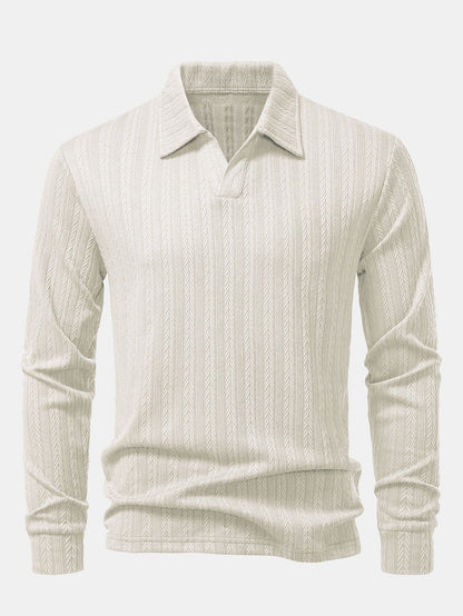 Long Sleeve Wheat Ear Jacquard Polo Shirt