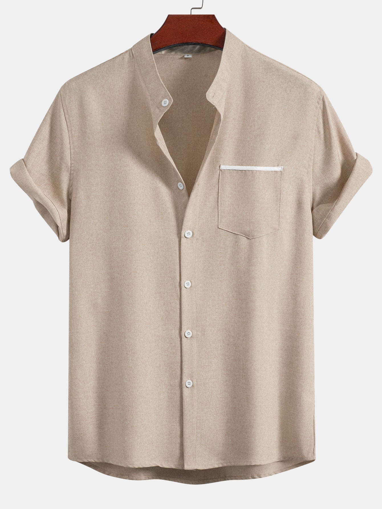 Contrast Pocket Stand Collar Shirt