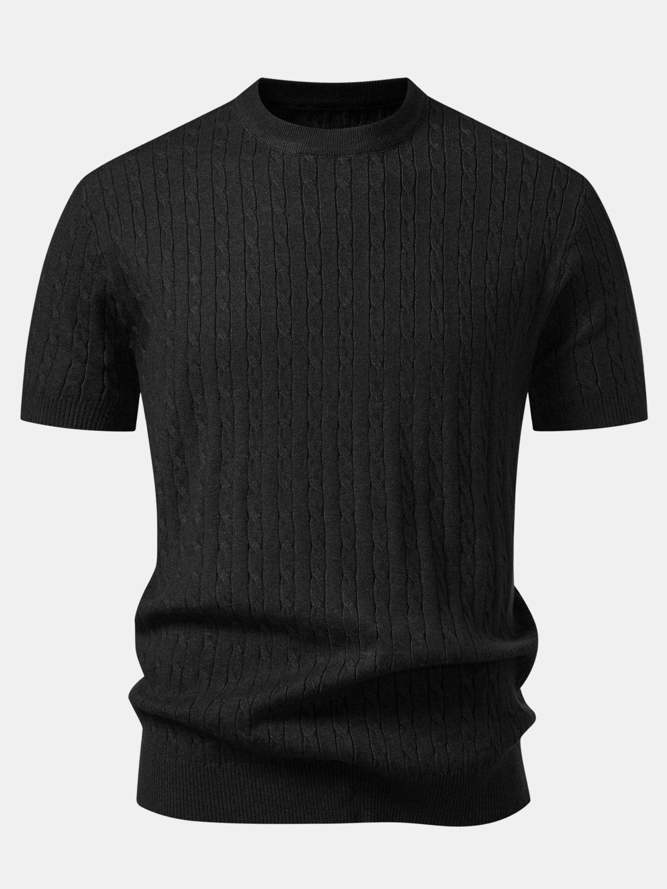 Twisted Jacquard Crew Collar Knit T-Shirt
