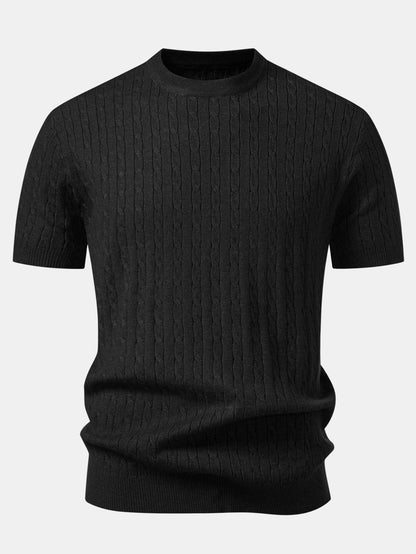 Twisted Jacquard Crew Collar Knit T-Shirt