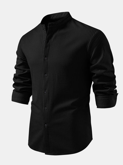 Long Sleeve Muscle Fit Ribbed Stand Collar Shirt