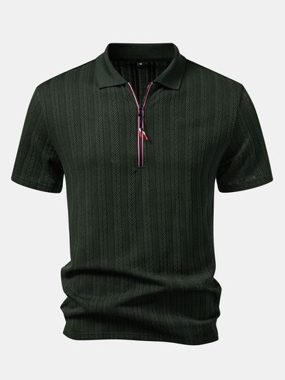 Textured Zipper Polo