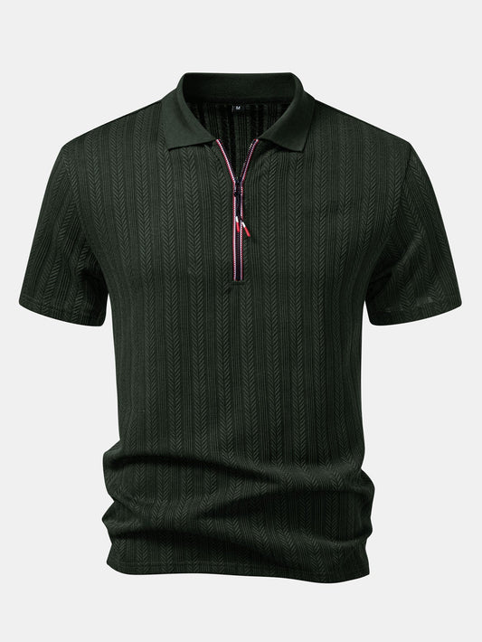 Textured Zipper Polo