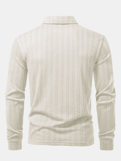 Long Sleeve Wheat Ear Jacquard Polo Shirt