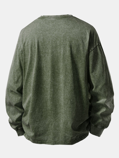 Relax Fit Long Sleeve Washed Distressed T-Shirt