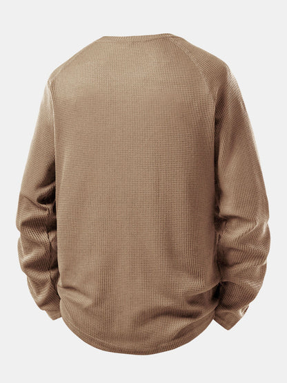 Long Sleeve Arc Hem Waffle Henley Shirt
