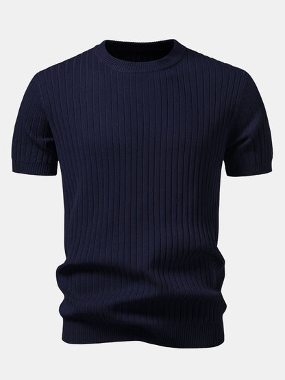 Ribbed Crew Neck Knit T-Shirt