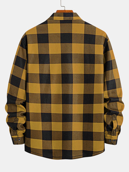 Flannel Fleece Lined Plaid Shirt With Pockets