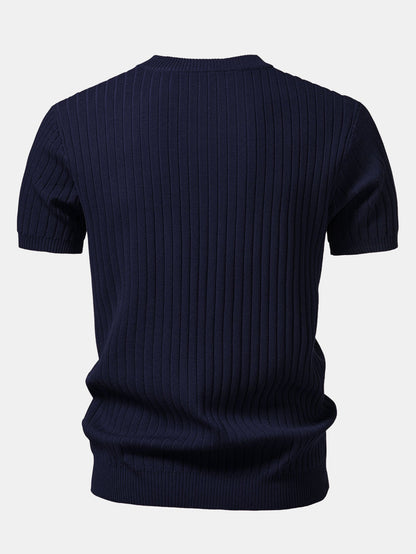 Ribbed Crew Neck Knit T-Shirt