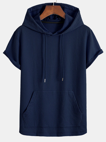Kangaroo Pocket Ribbed Hooded T-Shirt