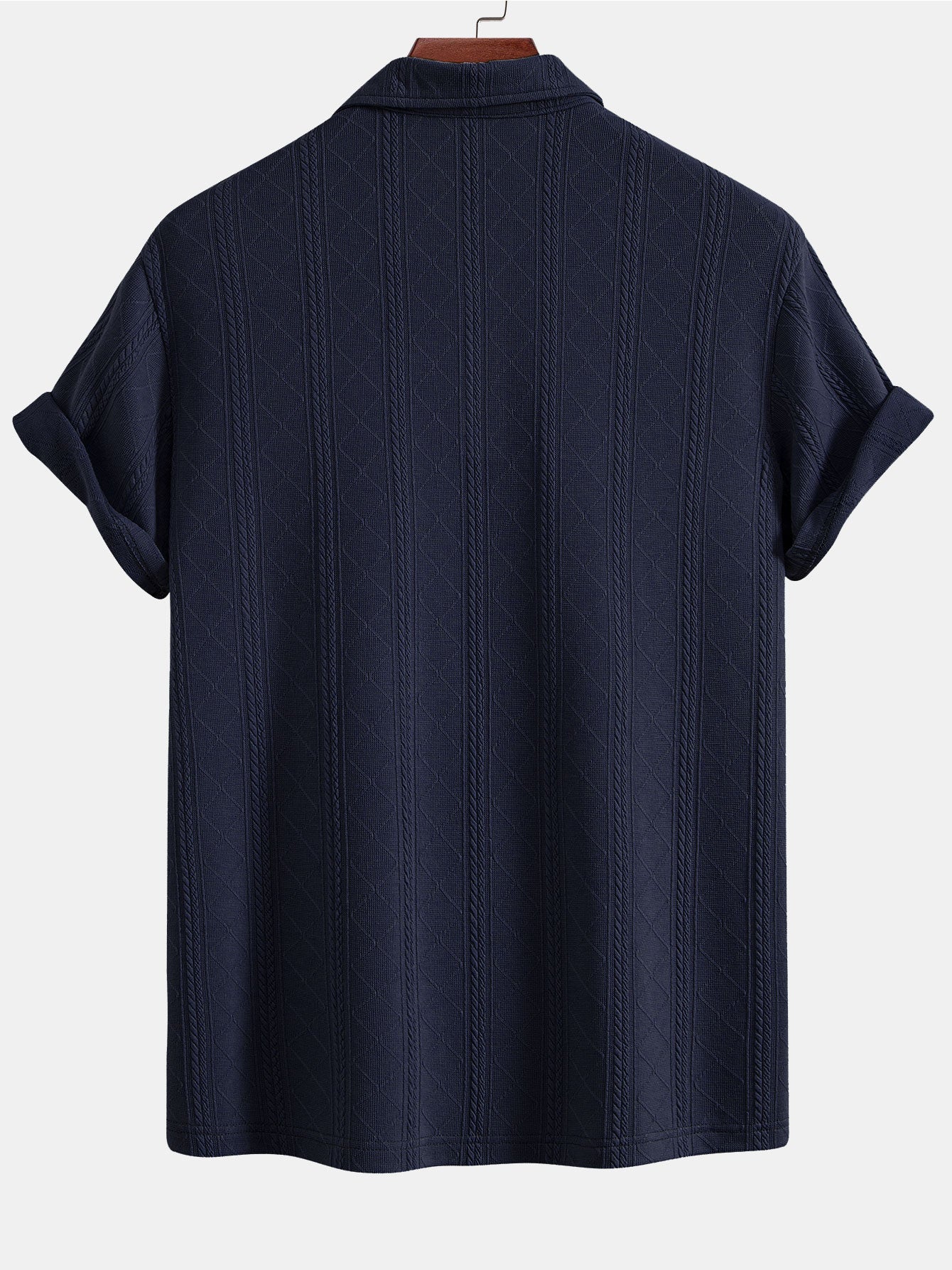 Rhombus Geometric Texture Knit Polo Shirt