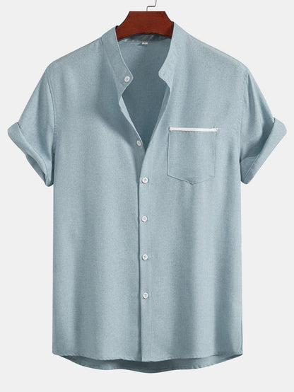 Contrast Pocket Stand Collar Shirt