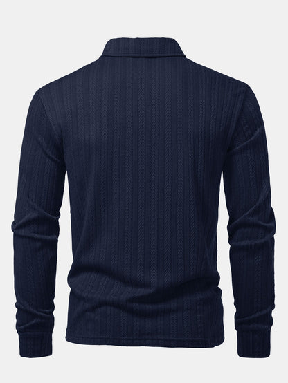 Long Sleeve Wheat Ear Jacquard Polo Shirt