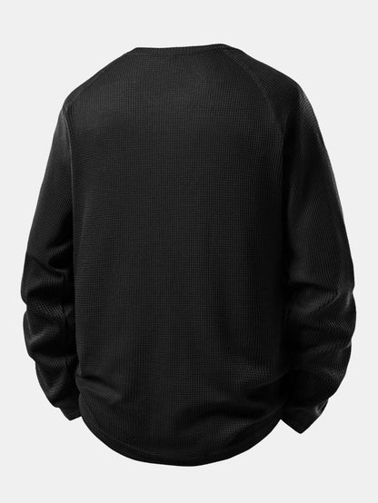 Long Sleeve Arc Hem Waffle Henley Shirt
