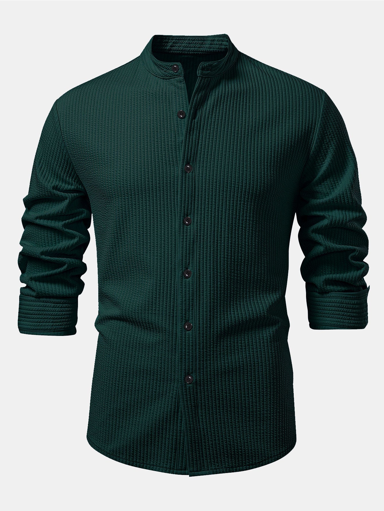 Long Sleeve Muscle Fit Ribbed Stand Collar Shirt