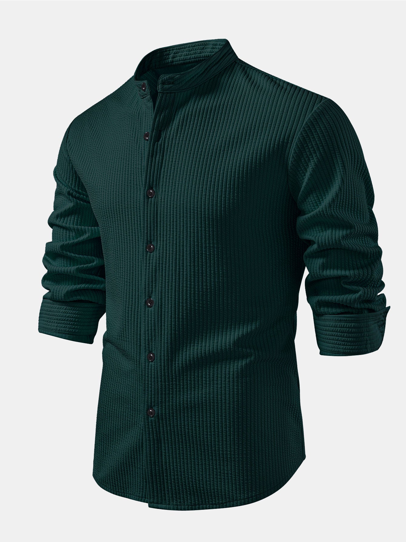 Long Sleeve Muscle Fit Ribbed Stand Collar Shirt