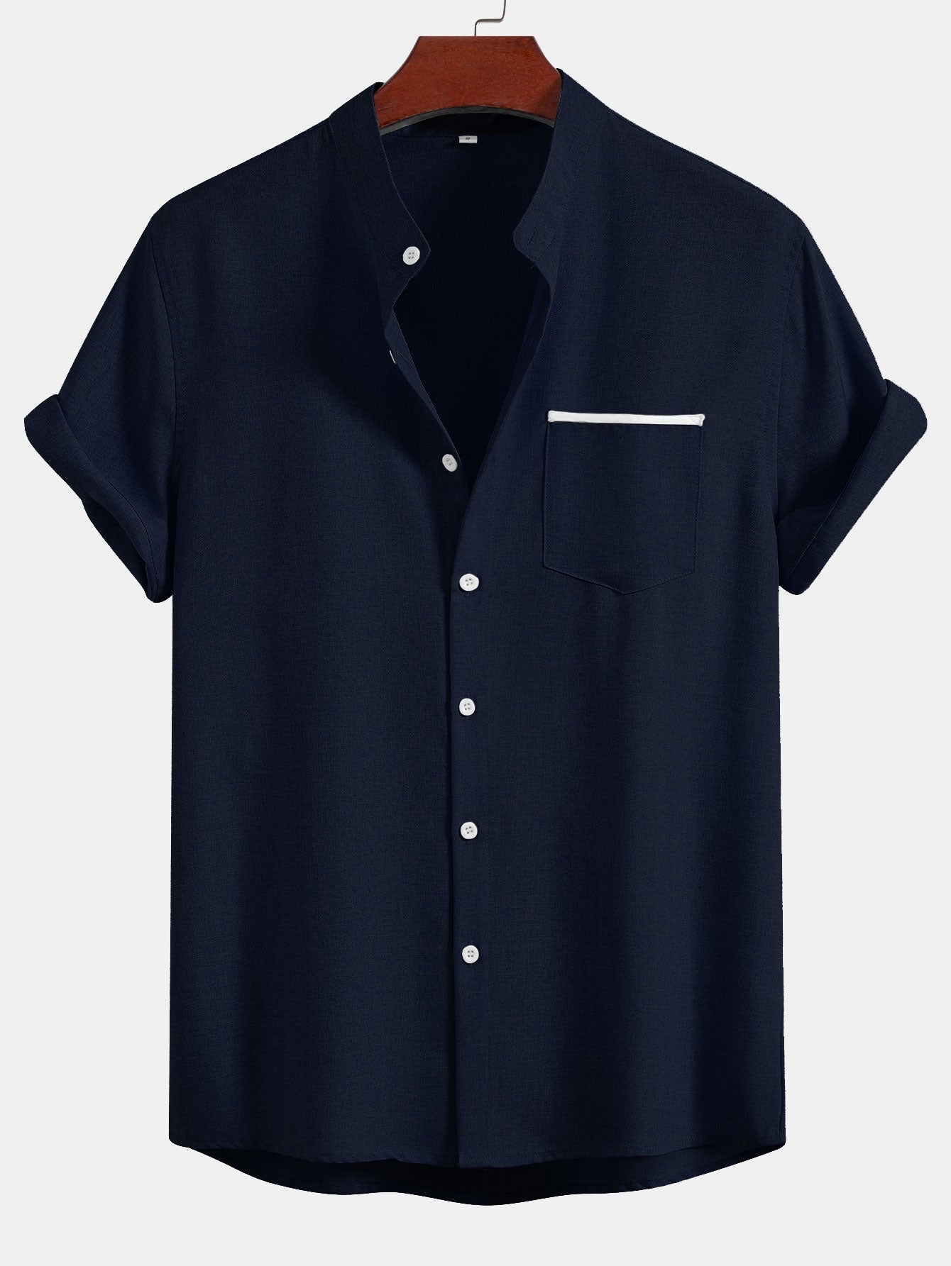 Contrast Pocket Stand Collar Shirt