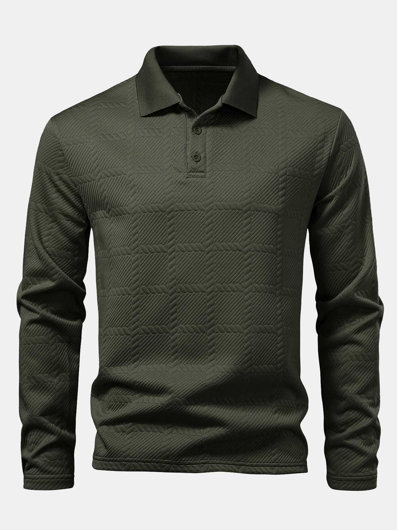 Long Sleeve Plaid Jacquard Polo Shirt