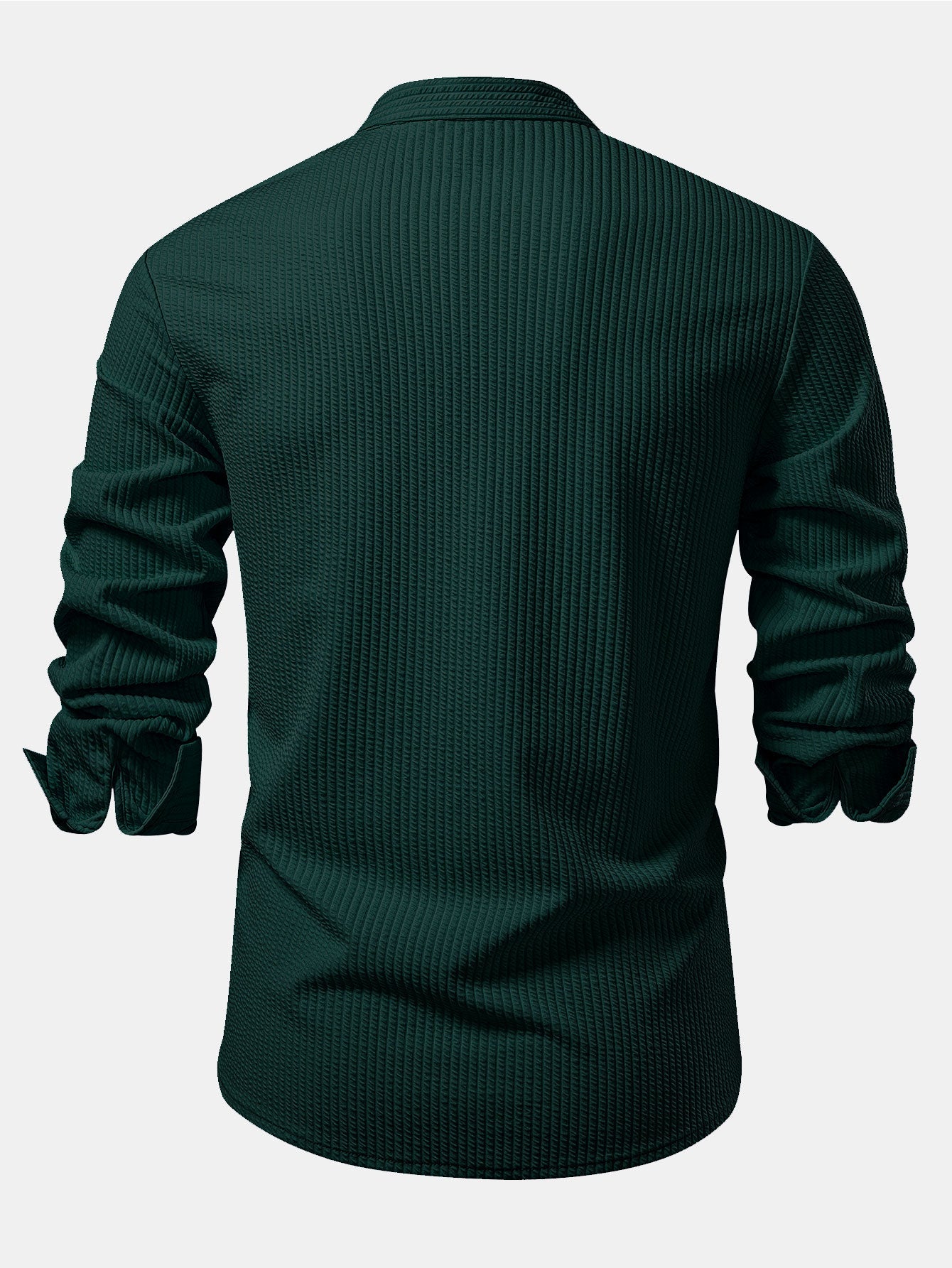 Long Sleeve Muscle Fit Ribbed Stand Collar Shirt