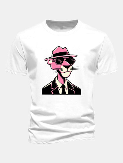 Regular Fit Pink Panther Gentleman Print Cotton T-Shirt