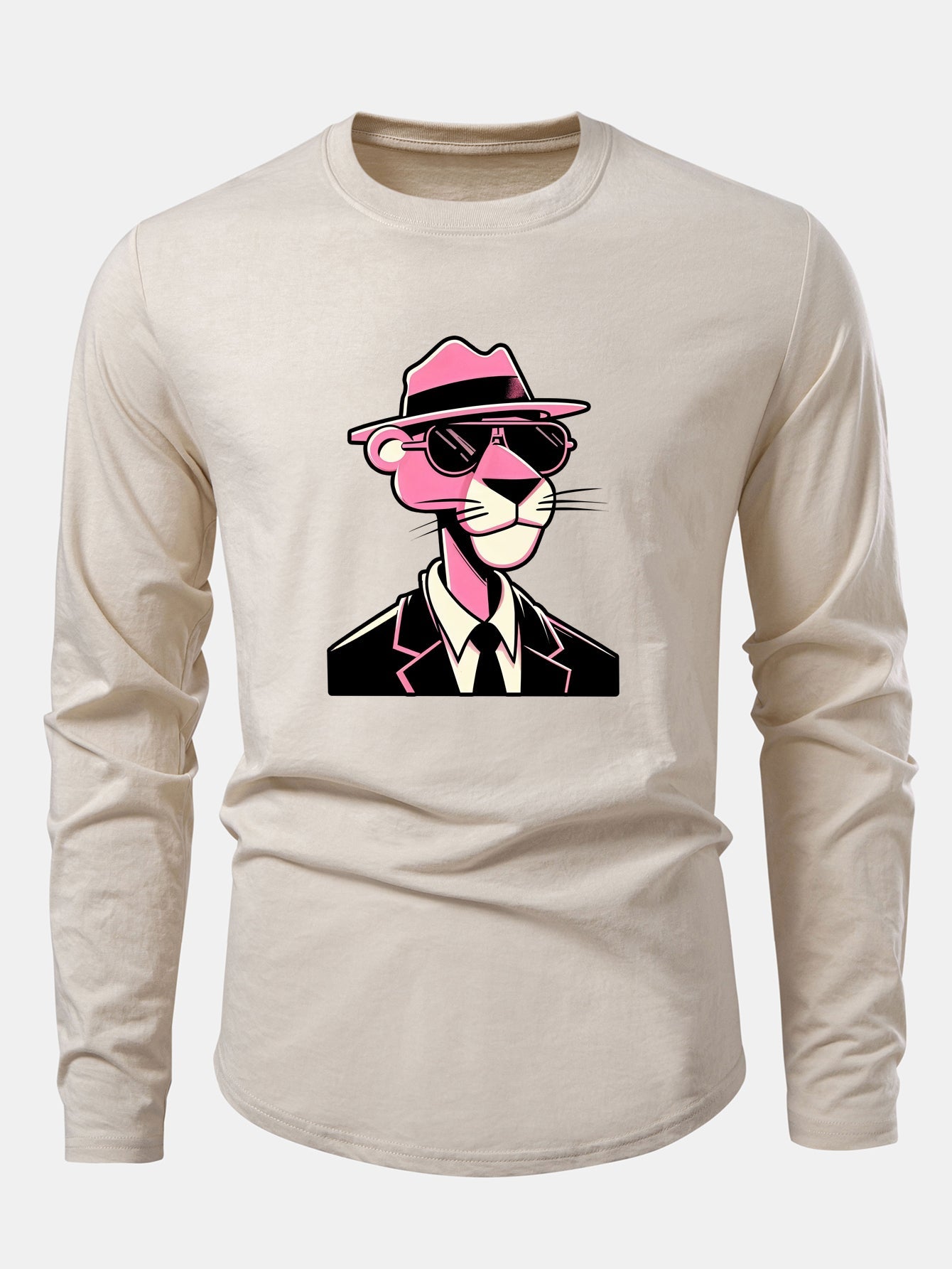 Pink Panther Gentleman Print Cotton Arc Hem T-Shirt