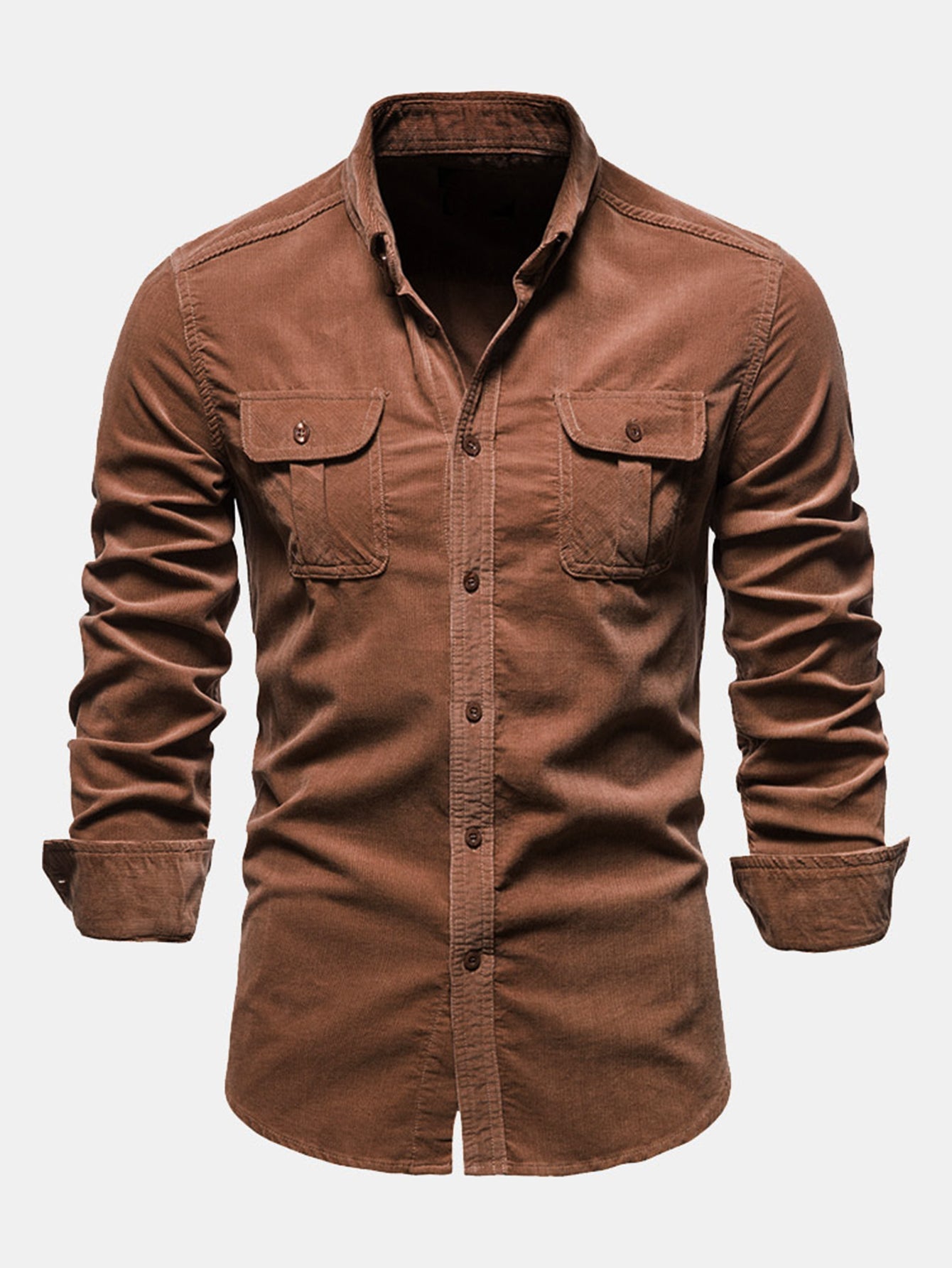 Regular Fit Cotton Corduroy Shirt With Pockets