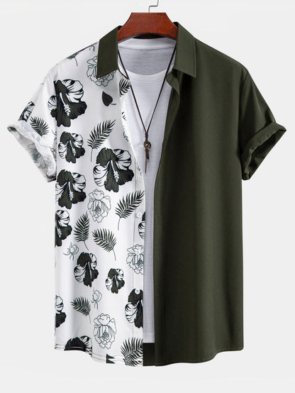 Leaf And Floral Patchwork Button Up Shirt