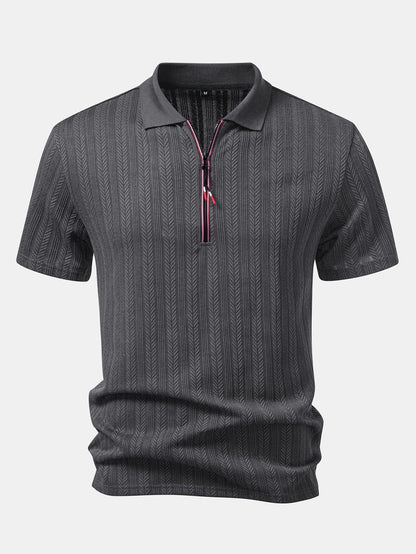 Textured Zipper Polo