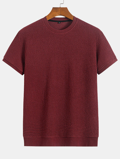 Short Sleeve Waffle Ribbed Hem T-Shirt