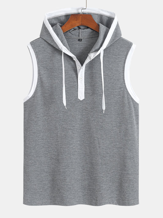 Contrast Waffle Half Open Hooded Vest