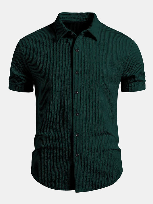 Muscle Fit Ribbed Button Up Shirt