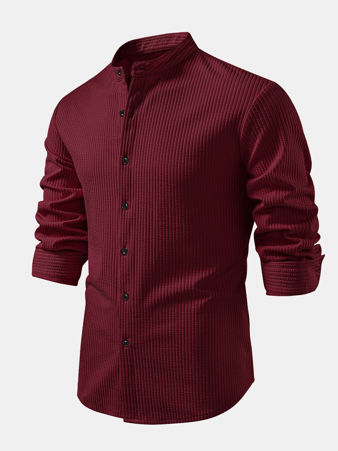 Long Sleeve Muscle Fit Ribbed Stand Collar Shirt