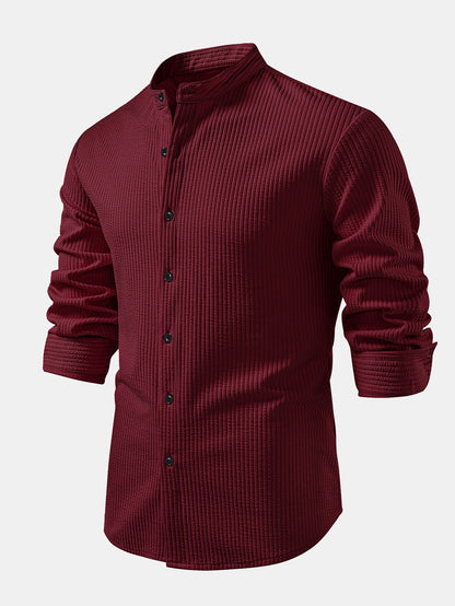 Long Sleeve Muscle Fit Ribbed Stand Collar Shirt