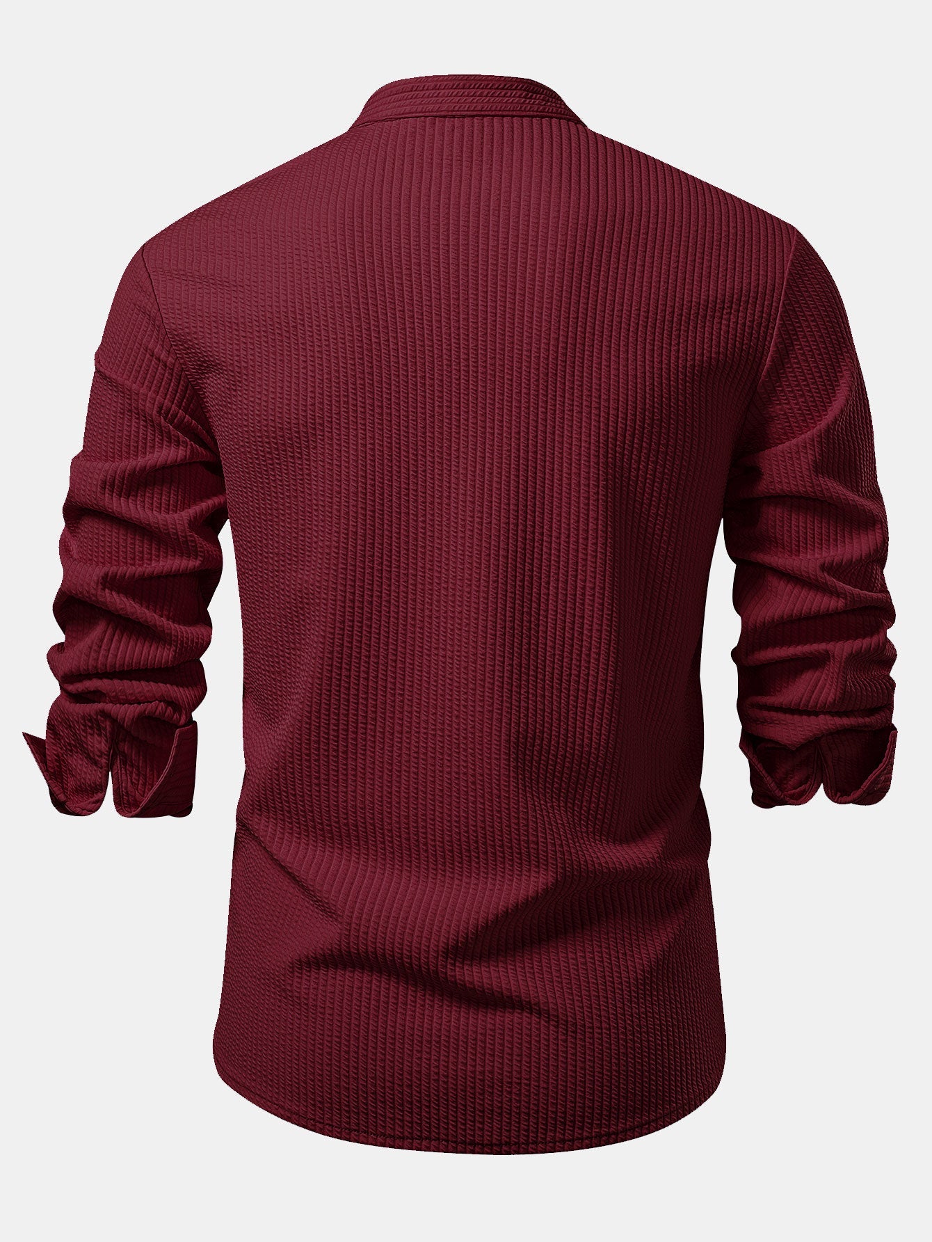 Long Sleeve Muscle Fit Ribbed Stand Collar Shirt