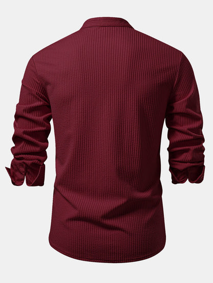 Long Sleeve Muscle Fit Ribbed Stand Collar Shirt