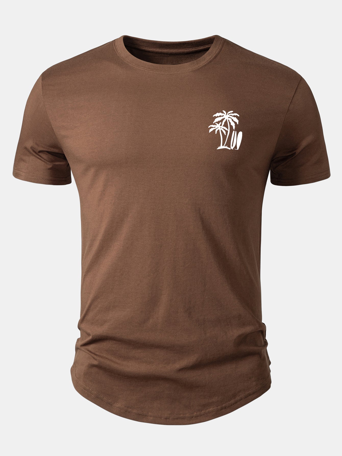 Palm Tree Print Cotton Arc Hem T-Shirt